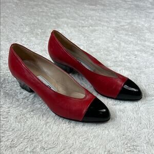 Gb Bravo red and black colorblock pump heels, size 4